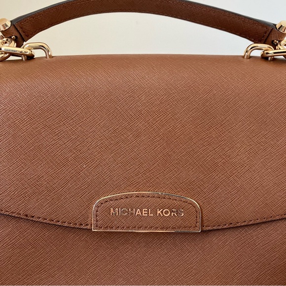MICHAEL Michael Kors Tan / Brown Rochelle Top Handle Satchel Handbag - Picture 3 of 14